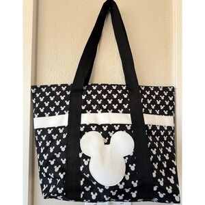 Disney‎ Tote Silhouette Black White Mickey Head Print Canvas Zip Tote Bag Large